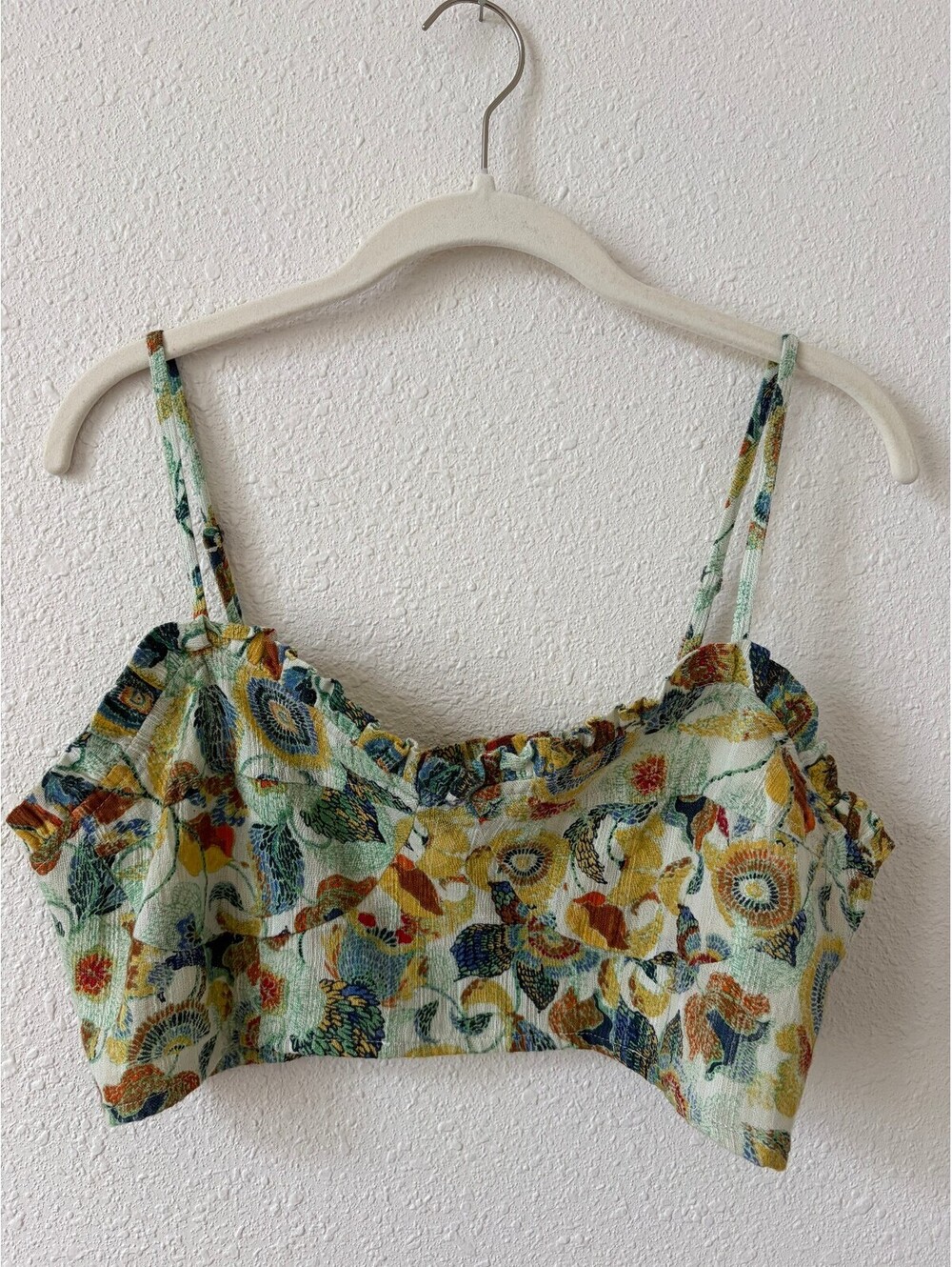 By Anthropologie Twist Crop Top Size Medium Bra Top Only Smocked Floral Ruffle